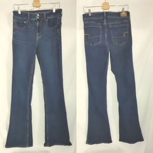 American Eagle High Hi Rise Artist Flare Jeans Stretch 12 X Long Dark Wash